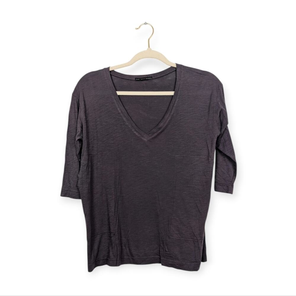 The Refinery V Neck Tee S Gray 3/4 Sleeve Basic Casual Minimalist